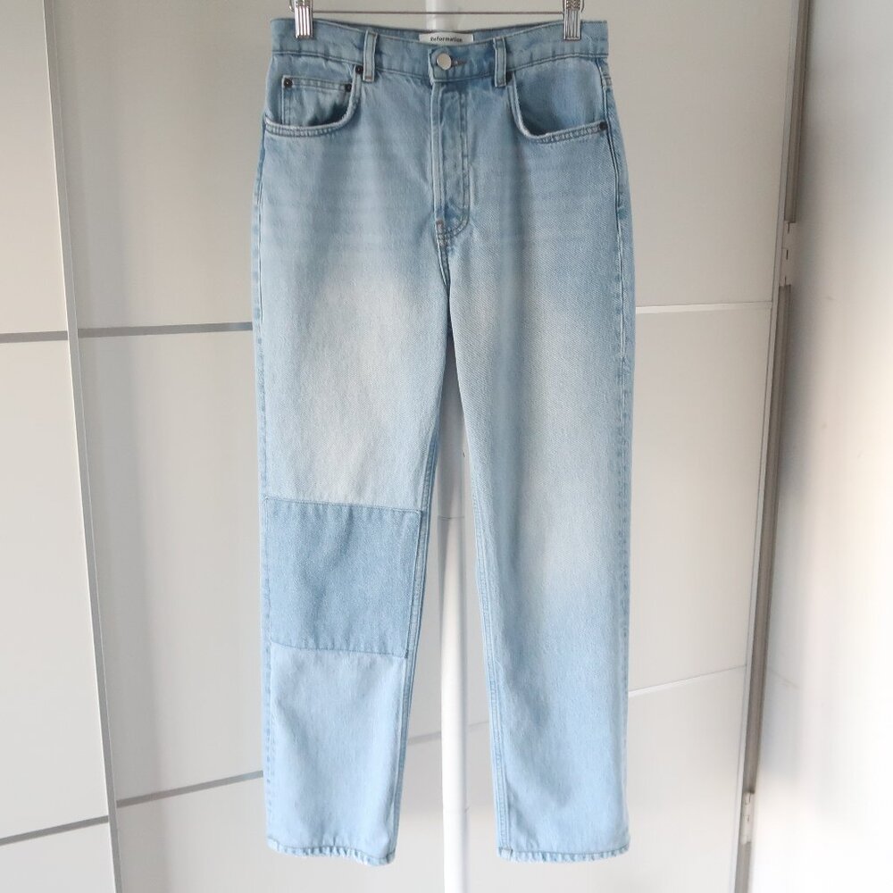 Reformation Cynthia High Rise Straight Leg Patch Jeans Tahoe Light Wash 26 - Picture 7 of 16